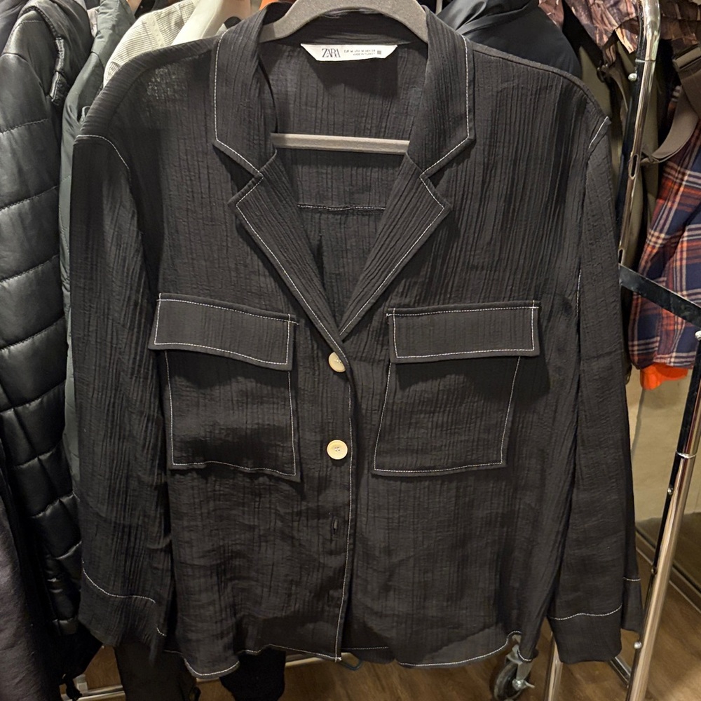 Zara Black Textured Blouse